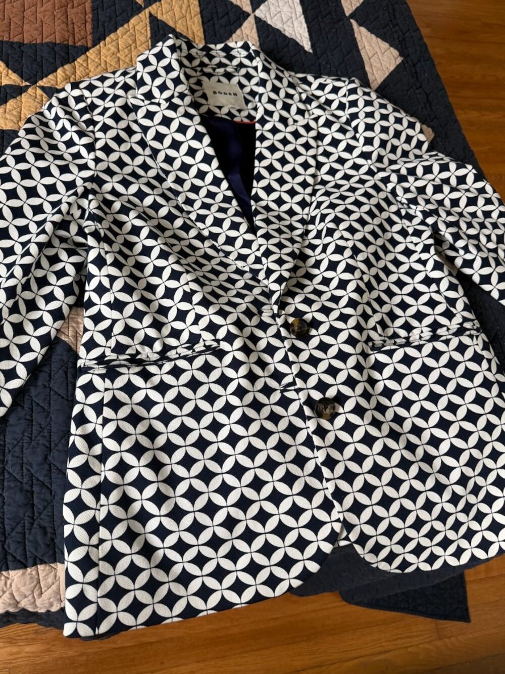 Boden Navy & White Geometric Blazer - New US 10, UK 14